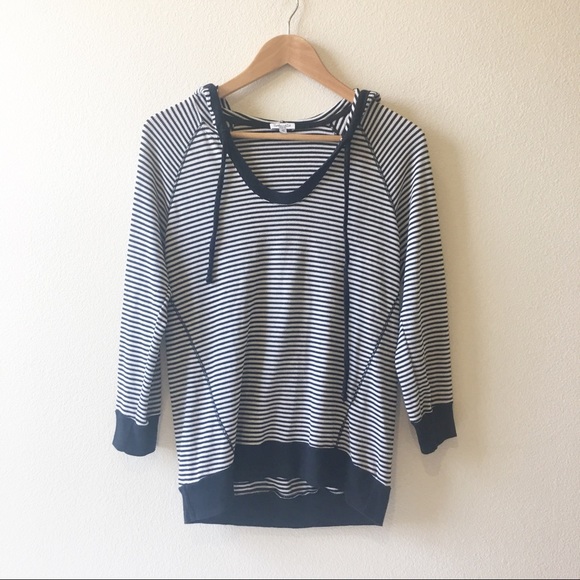 Splendid Tops - Splendid black and white striped ribbed hoodie